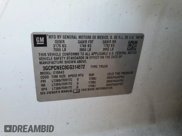 2016 Chevrolet Silverado 1500 Work Truck with VIN 3GCPCNEC8GG314572, listed as a Copart auction lot 75436194 with 205,474 mi miles and Salvage Title. Bid and sale history available at DreamBid. Image 15.