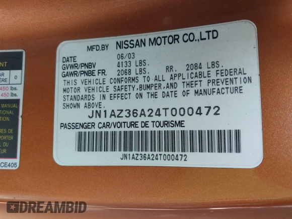 2004 Nissan 350Z Touring z VIN JN1AZ36A24T000472, wystawiony jako IAAI lot #38684053 z przebiegiem 65 769 mil mil oraz . Historia ofert i sprzedaży dostępna na DreamBid. Obrazek 9.
