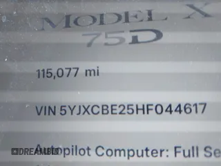 2017 Tesla Model X 90D with VIN 5YJXCBE25HF044617, listed as a IAAI auction lot 42096323 with 115,077 mi miles and . Bid and sale history available at DreamBid. Image 16.