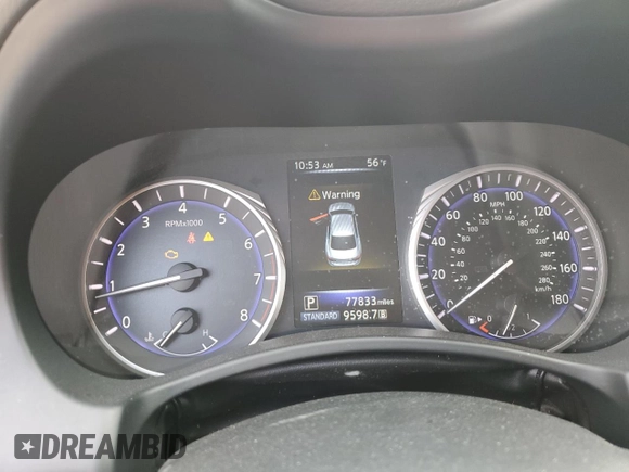 2016 Infiniti Q50 Premium with VIN JN1CV7AR7GM251091, listed as a Copart auction lot 49963495 with 77,833 mi miles and Salvage Title. Bid and sale history available at DreamBid. Image 9.