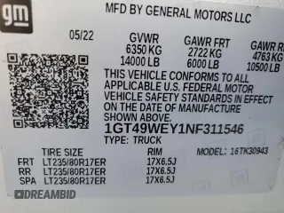 2022 GMC Sierra 3500HD Denali z VIN 1GT49WEY1NF311546, wystawiony jako Copart lot #69049904 z przebiegiem 32 844 mil mil oraz Szkody całkowita. Historia ofert i sprzedaży dostępna na DreamBid. Obrazek 13.