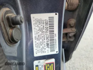 2007 Honda Civic with VIN JHMFA36277S001807, listed as a Copart auction lot 63754725 with 278,095 mi miles and Clean title. Bid and sale history available at DreamBid. Image 12.
