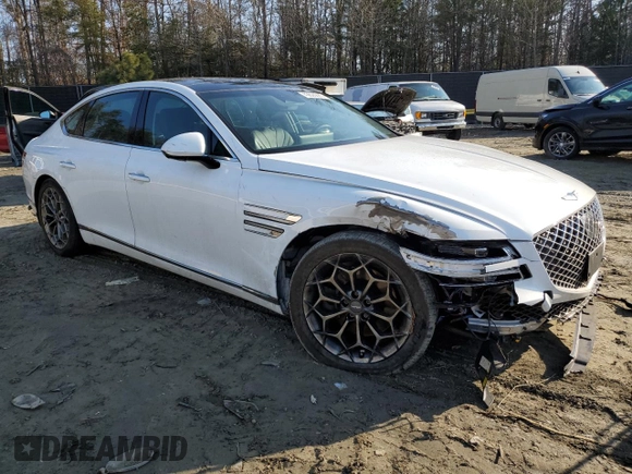 2021 Genesis G80 2.5T with VIN KMTGB4SC1MU078178, listed as a Copart auction lot 43626885 with Not Provided miles and Salvage Title. Bid and sale history available at DreamBid. Image 4.