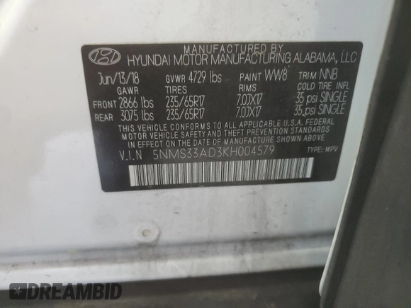 2019 Hyundai Santa Fe SEL z VIN 5NMS33AD3KH004579, wystawiony jako Copart lot #58251145 z przebiegiem 115 660 mil mil oraz Czysty tytuł • Clean title. Historia ofert i sprzedaży dostępna na DreamBid. Obrazek 13.