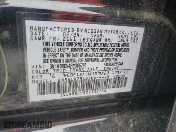 2024 Nissan Sentra SV z VIN 3N1AB8CV4RY305785, wystawiony jako Copart lot #59859405 z przebiegiem 16 785 mil mil oraz Szkoda całkowita • Salvage title. Historia ofert i sprzedaży dostępna na DreamBid. Obrazek 12.