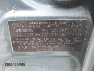2005 Hyundai Sonata GLS with VIN KMHWF35H35A096177, listed as a IAAI auction lot 41693685 with 206,946 mi miles. Bid and sale history available at carsss.com. Image 9.