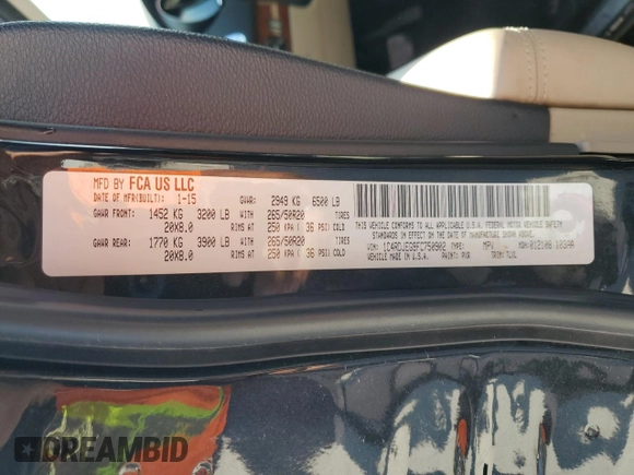 2015 Dodge Durango Citadel with VIN 1C4RDJEG9FC750902, listed as a Copart auction lot 62283165 with 140,198 mi miles and Salvage title. Bid and sale history available at DreamBid. Image 14.