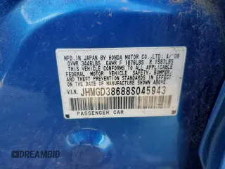 2008 Honda Fit Sport with VIN JHMGD38688S045943, listed as a Copart auction lot 49443655 with 81,764 mi miles and Salvage Title. Bid and sale history available at carsss.com. Image 14.