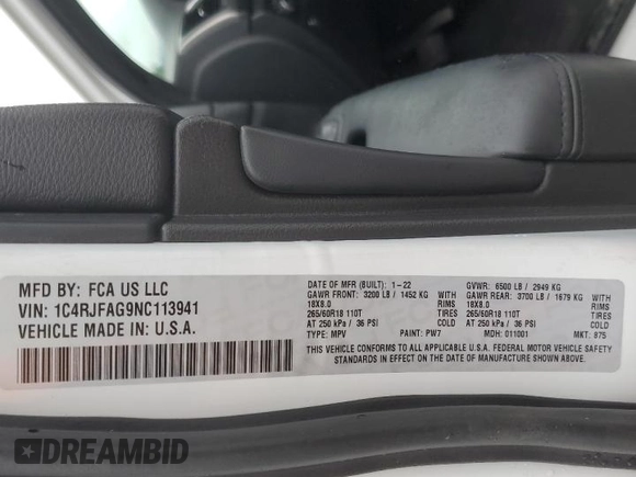 2022 Jeep Grand Cherokee WK Laredo E with VIN 1C4RJFAG9NC113941, listed as a Copart auction lot 64972704 with 42,151 mi miles and Salvage Title. Bid and sale history available at carsss.com. Image 14.