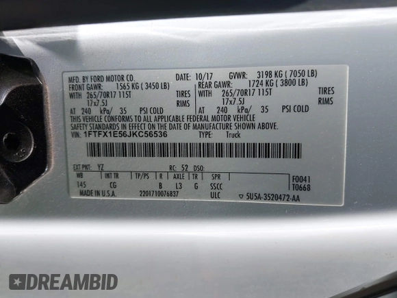 2018 Ford F-150 XL с VIN 1FTFX1E56JKC56536, выставлен на аукционе IAAI как лот 42256820 с пробегом 141 319 миль миль и . История ставок и продаж доступна на DreamBid. Изображение 9.