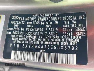 2014 Kia Sorento SX Limited with VIN 5XYKW4A73EG503792, listed as a IAAI auction lot 42684390 with 129,021 mi miles and . Bid and sale history available at DreamBid. Image 9.
