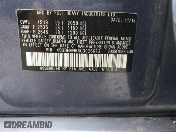 2016 Subaru Legacy 2.5i Limited with VIN 4S3BNAN66G3026673, listed as a Copart auction lot 38265014 with 86,090 mi miles. Bid and sale history available at carsss.com. Image 12.