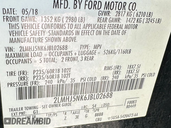 2018 Lincoln MKT with VIN 2LMHJ5NK6JBL02688, listed as a Copart auction lot 55411915 with 185,133 mi miles and Clean Title. Bid and sale history available at carsss.com. Image 10.