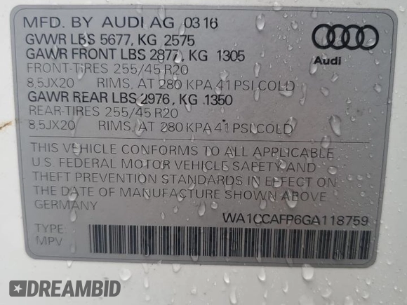 2016 Audi SQ5 Premium Plus with VIN WA1CCAFP6GA118759, listed as a Copart auction lot 71631734 with 70,583 mi miles and Salvage Title. Bid and sale history available at carsss.com. Image 13.