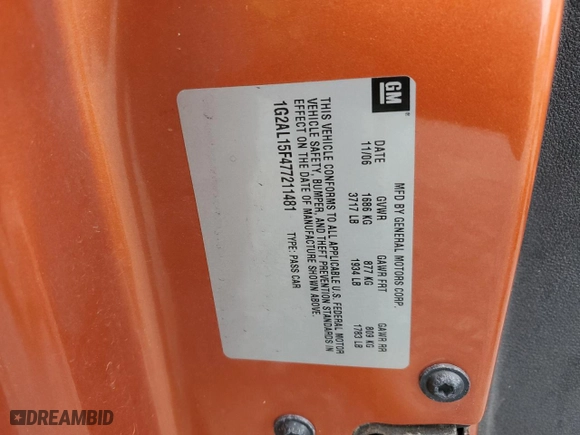 2007 Pontiac G5 with VIN 1G2AL15F477211481, listed as a Copart auction lot 52300385 with 170,072 mi miles and Salvage Title. Bid and sale history available at carsss.com. Image 13.
