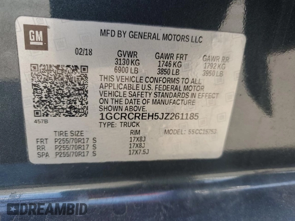 2018 Chevrolet Silverado 1500 LT with VIN 1GCRCREH5JZ261185, listed as a Copart auction lot 51847875 with 103,082 mi miles and Salvage Title. Bid and sale history available at DreamBid. Image 14.
