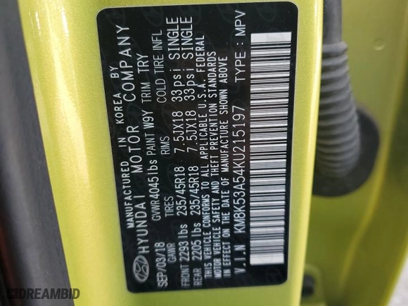 2019 Hyundai Kona Ultimate with VIN KM8K53A54KU215197, listed as a Copart auction lot 84950934 with 68,600 mi miles and Salvage Title. Bid and sale history available at carsss.com. Image 13.