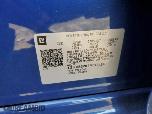 2021 Cadillac CT5 Luxury with VIN 1G6DM5RK3M0134243, listed as a Copart auction lot 58936485 with 48,288 mi miles and Salvage title. Bid and sale history available at DreamBid. Image 13.