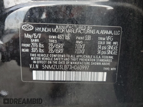 2018 Hyundai Santa Fe 2.4L с VIN 5NMZU3LB7JH060997, выставлен на аукционе Copart как лот 61026875 с пробегом 168 098 миль миль и Чистый • Clean title. История ставок и продаж доступна на DreamBid. Изображение 13.