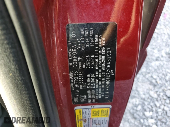 2012 Kia Sedona LX with VIN KNDMG4C72C6432927, listed as a Copart auction lot 53354785 with 280,798 mi miles and Clean Title. Bid and sale history available at carsss.com. Image 13.
