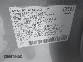 2011 Audi Q7 Prestige with VIN WA1VMAFEXBD004940, listed as a IAAI auction lot 42399343 with 159,803 mi miles and . Bid and sale history available at DreamBid. Image 9.