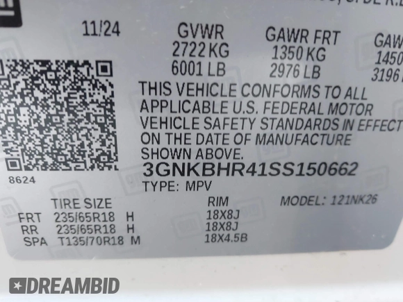 2025 Chevrolet Blazer LT with VIN 3GNKBHR41SS150662, listed as a IAAI auction lot 41842035 with 9,087 mi miles and . Bid and sale history available at DreamBid. Image 9.