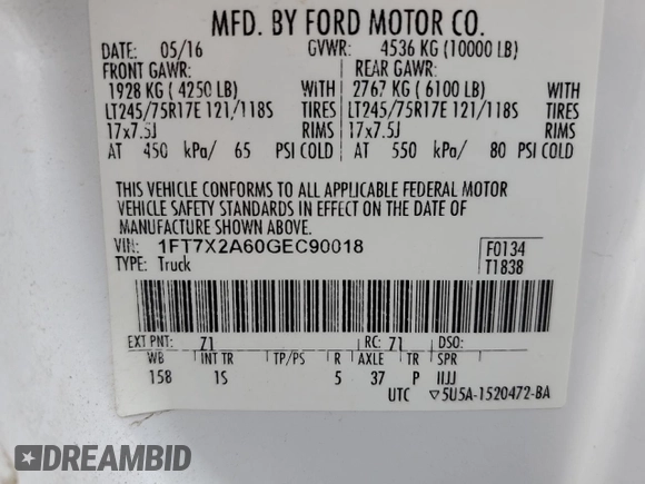 2016 Ford F-250 XLT z VIN 1FT7X2A60GEC90018, wystawiony jako Copart lot #43613815 z przebiegiem 170 485 mil mil oraz Szkoda całkowita • Salvage title. Historia ofert i sprzedaży dostępna na DreamBid. Obrazek 12.