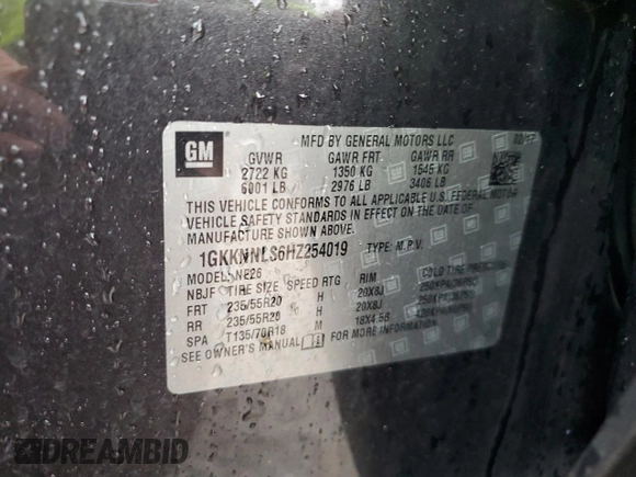 2017 GMC Acadia SLT z VIN 1GKKNNLS6HZ254019, wystawiony jako Copart lot #57449415 z przebiegiem 124 442 mil mil oraz Szkoda całkowita • Salvage title. Historia ofert i sprzedaży dostępna na DreamBid. Obrazek 13.