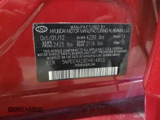2013 Hyundai Sonata Limited with VIN 5NPEC4AC8DH614803, listed as a Copart auction lot 52021195 with 91,708 mi miles and Salvage Title. Bid and sale history available at DreamBid. Image 13.