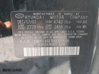 2008 Hyundai Azera Limited with VIN KMHFC46FX8A318696, listed as a IAAI auction lot 41911144 with 229,327 mi miles. Bid and sale history available at carsss.com. Image 9.