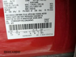 2020 Ford Explorer Limited with VIN 1FMSK8FH5LGA24543, listed as a Copart auction lot 59486855 with 47,530 mi miles and Salvage title. Bid and sale history available at DreamBid. Image 14.