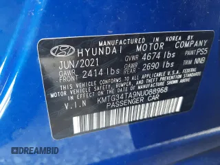 2022 Genesis G70 2.0T with VIN KMTG34TA9NU088968, listed as a Copart auction lot 67469522 with Not Provided miles and Non Repairable. Bid and sale history available at DreamBid. Image 12.