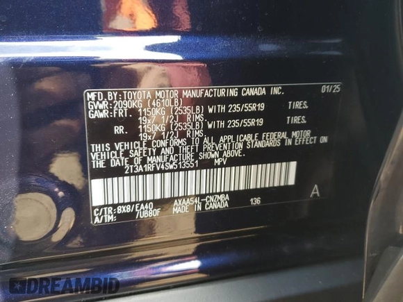 2025 Toyota RAV4 XLE Premium z VIN 2T3A1RFV4SW513551, wystawiony jako Copart lot #54140275 z przebiegiem 1 480 mil mil oraz Szkoda całkowita • Salvage title. Historia ofert i sprzedaży dostępna na DreamBid. Obrazek 12.