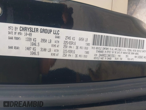 2010 Chrysler Town & Country Touring with VIN 2A4RR5D13AR155611, listed as a IAAI auction lot 42094894 with 132,966 mi miles. Bid and sale history available at carsss.com. Image 9.