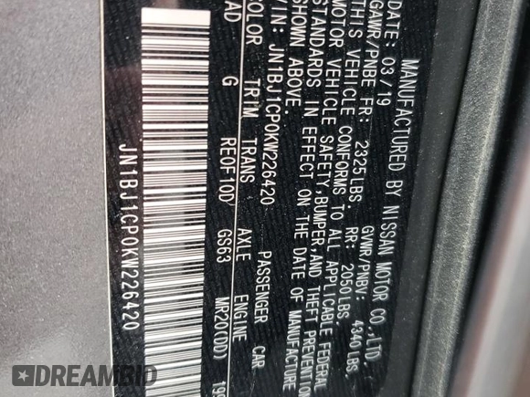 2019 Nissan Rogue S with VIN JN1BJ1CP0KW226420, listed as a Copart auction lot 54144235 with 140,341 mi miles and Clean Title. Bid and sale history available at DreamBid. Image 12.