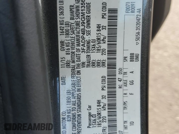 2016 Ford Fiesta SE with VIN 3FADP4BJ9GM135694, listed as a Copart auction lot 47836785 with 100,807 mi miles and Salvage Title. Bid and sale history available at carsss.com. Image 12.