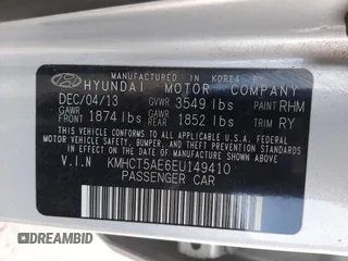 2014 Hyundai Accent GS with VIN KMHCT5AE6EU149410, listed as a Copart auction lot 53812095 with 112,124 mi miles and Salvage title. Bid and sale history available at DreamBid. Image 14.