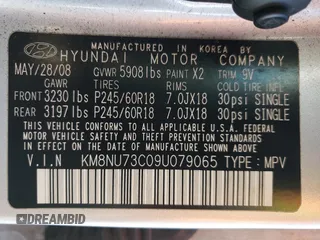 2009 Hyundai Veracruz GLS with VIN KM8NU73C09U079065, listed as a Copart auction lot 51765825 with 171,721 mi miles and Salvage title. Bid and sale history available at DreamBid. Image 13.