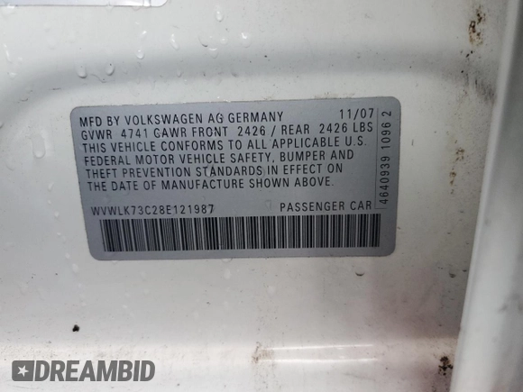2008 Volkswagen Passat Komfort with VIN WVWLK73C28E121987, listed as a Copart auction lot 78504164 with 158,147 mi miles and Salvage title. Bid and sale history available at DreamBid. Image 13.