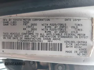 1998 Toyota 4Runner SR5 с VIN JT3GN86RXW0063561, выставлен на аукционе IAAI как лот 42300471 с пробегом 311 139 миль миль и . История ставок и продаж доступна на DreamBid. Изображение 9.