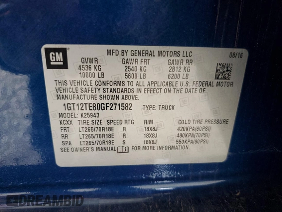2016 GMC Sierra 2500HD SLT z VIN 1GT12TE80GF271582, wystawiony jako Copart lot #59993915 z przebiegiem 224 490 mil mil oraz Szkoda całkowita • Salvage title. Historia ofert i sprzedaży dostępna na DreamBid. Obrazek 12.