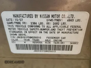2008 Infiniti G35 x with VIN JNKBV61F58M256010, listed as a Copart auction lot 69848224 with 150,397 mi miles and Salvage Title. Bid and sale history available at DreamBid. Image 12.