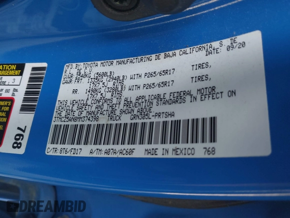 2021 Toyota Tacoma SR z VIN 3TMCZ5AN8MM374398, wystawiony jako IAAI lot #42297138 z przebiegiem 87 205 mil mil oraz . Historia ofert i sprzedaży dostępna na DreamBid. Obrazek 9.