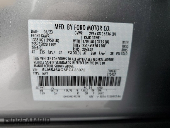 2023 Lincoln Aviator Standard z VIN 5LM5J6XC8PGL23972, wystawiony jako Copart lot #43996485 z przebiegiem 9 445 mil mil oraz Szkoda całkowita • Salvage title. Historia ofert i sprzedaży dostępna na DreamBid. Obrazek 14.