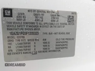 2015 Chevrolet Express Passenger LT with VIN 1GAZG1FG5F1205323, listed as a IAAI auction lot 41917128 with 194,773 mi miles and . Bid and sale history available at DreamBid. Image 9.