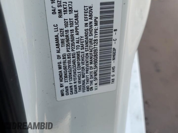 2016 Honda Odyssey Touring Elite с VIN 5FNRL5H90GB097128, выставлен на аукционе Copart как лот 55405845 с пробегом 136 275 миль миль и Списание • Salvage title. История ставок и продаж доступна на DreamBid. Изображение 13.