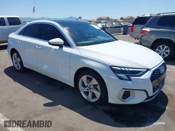 2023 Audi A3 Premium with VIN WAUAUDGY9PA128136, listed as a IAAI auction lot 42229138 with 24,147 mi miles and . Bid and sale history available at DreamBid. Image 1.