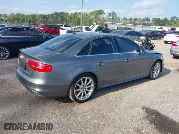 2014 Audi A4 Premium Plus with VIN WAUFFAFL8EN028877, listed as a IAAI auction lot 41736915 with 112,021 mi miles. Bid and sale history available at carsss.com. Image 4.