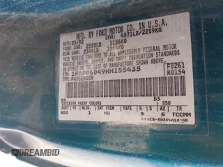 1992 Ford Thunderbird with VIN 1FAPP6049NH155435, listed as a IAAI auction lot 41995083 with 152,615 mi miles and . Bid and sale history available at DreamBid. Image 9.