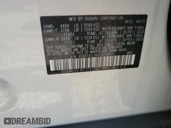 2022 Subaru Outback Premium with VIN 4S4BTACC4N3141781, listed as a Copart auction lot 50569075 with 44,712 mi miles and Salvage Title. Bid and sale history available at DreamBid. Image 13.
